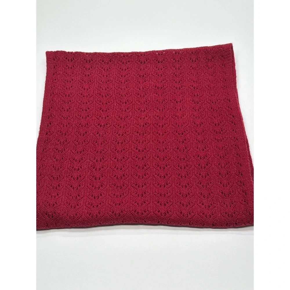 Celeste Burgundy Wool‎ Cashmere Pointelle Knit Scarf Eyelet Wrap Infinity Scarf